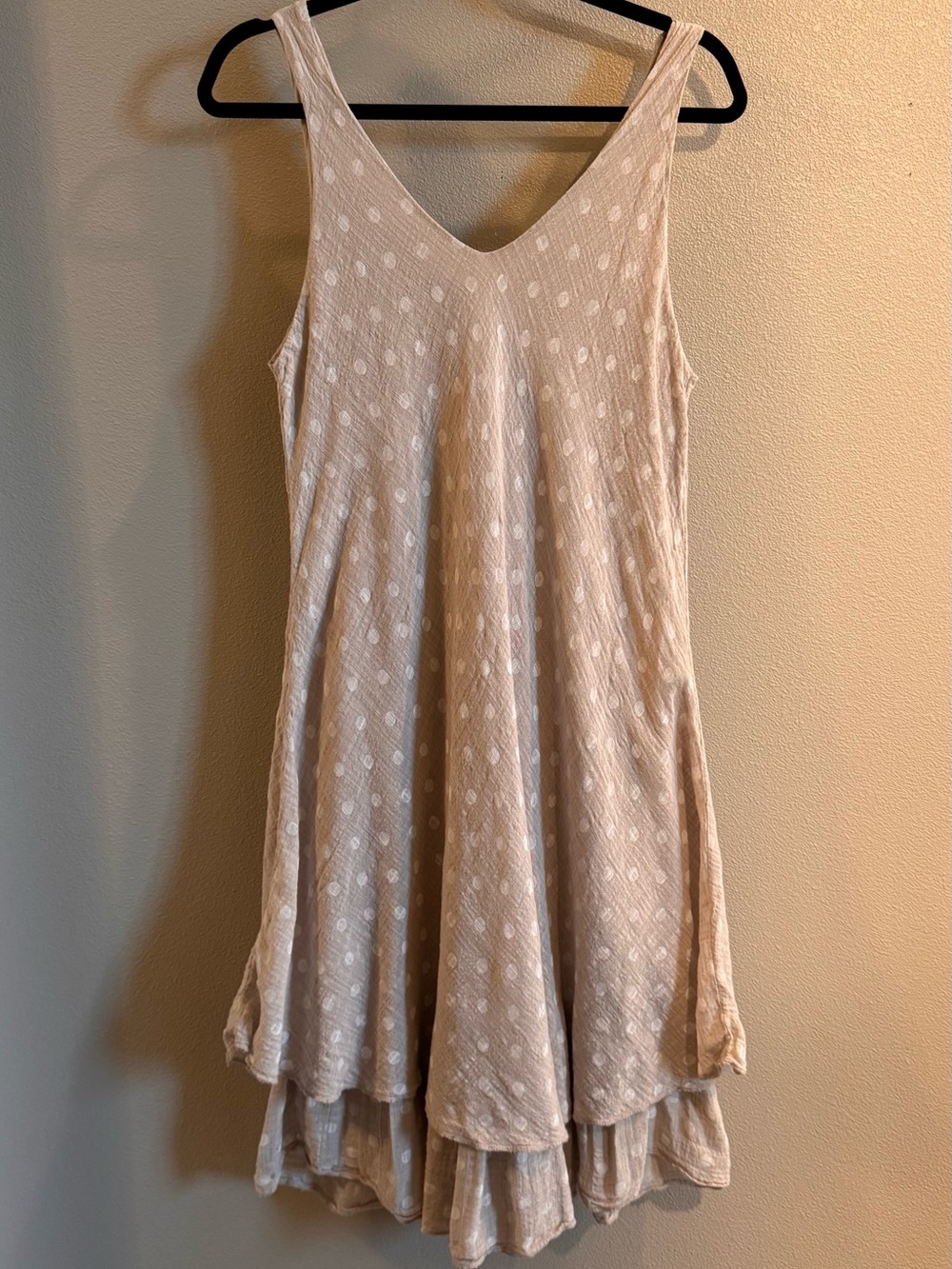 Made In Italy Beige and White Polka Dot Dress 100% Cotton